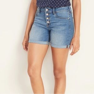 OLD NAVY Denim Shorts New Mid Rise Button Fly Rolled Hem Blue Womens Size 16